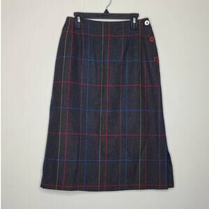 Vintage Intuitions high waist grey plaid wool blend skirt - Size 6